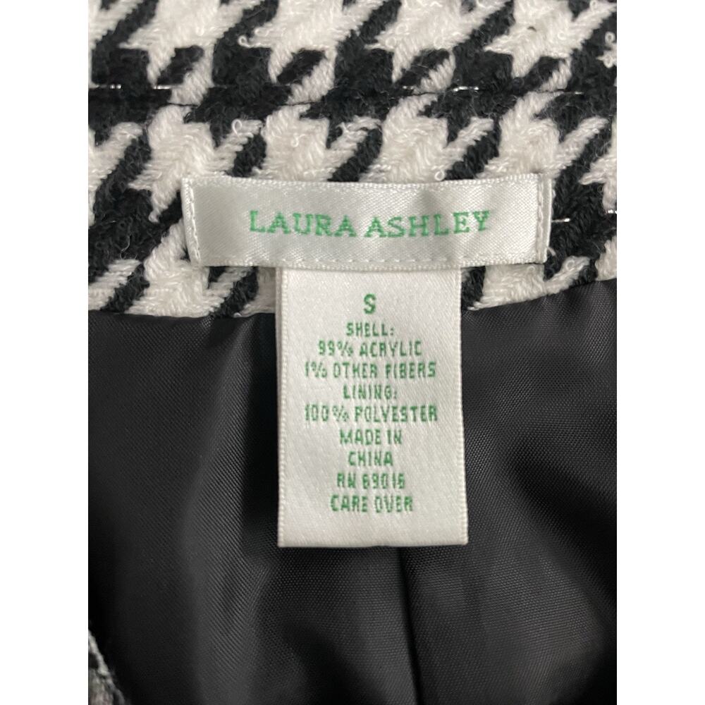 Laura Ashley Herringbone Tweed Blazer S Small Black White Vintage Preppy Classic - Picture 7 of 8